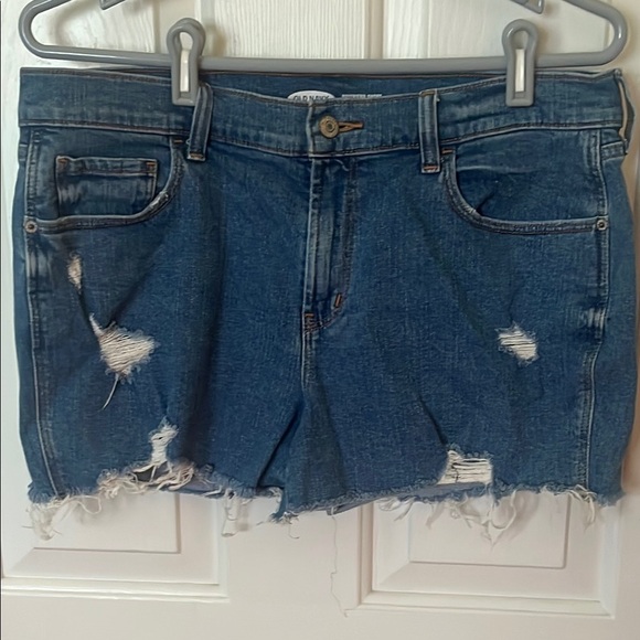 Old Navy Denim Boyfriend Shorts Mid-rise Distressed Women size 12 - Picture 1 of 5